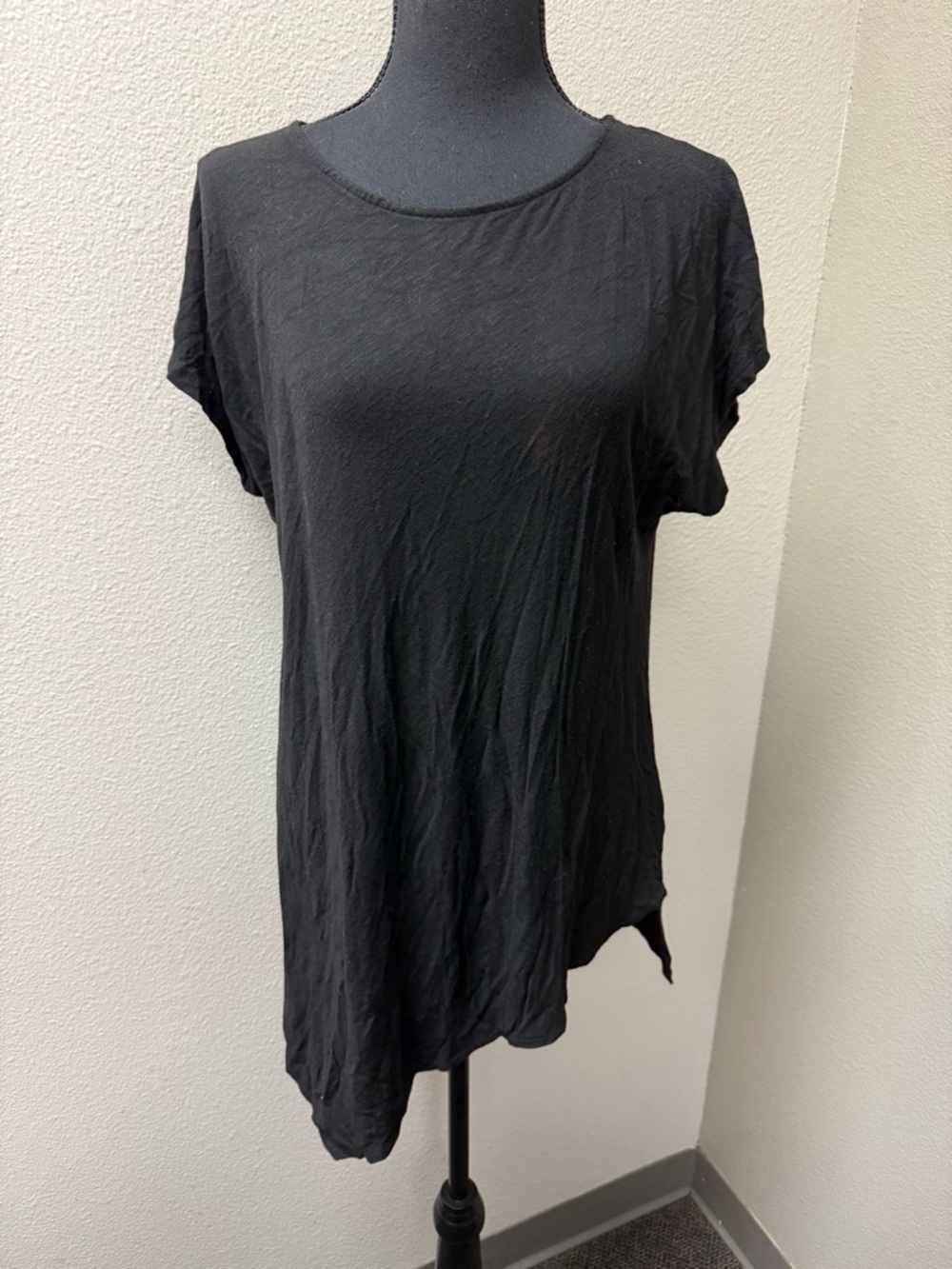 White House Black Market Black Short Sleeve Tee Stretch Knit Top Large - Picture 2 of 9